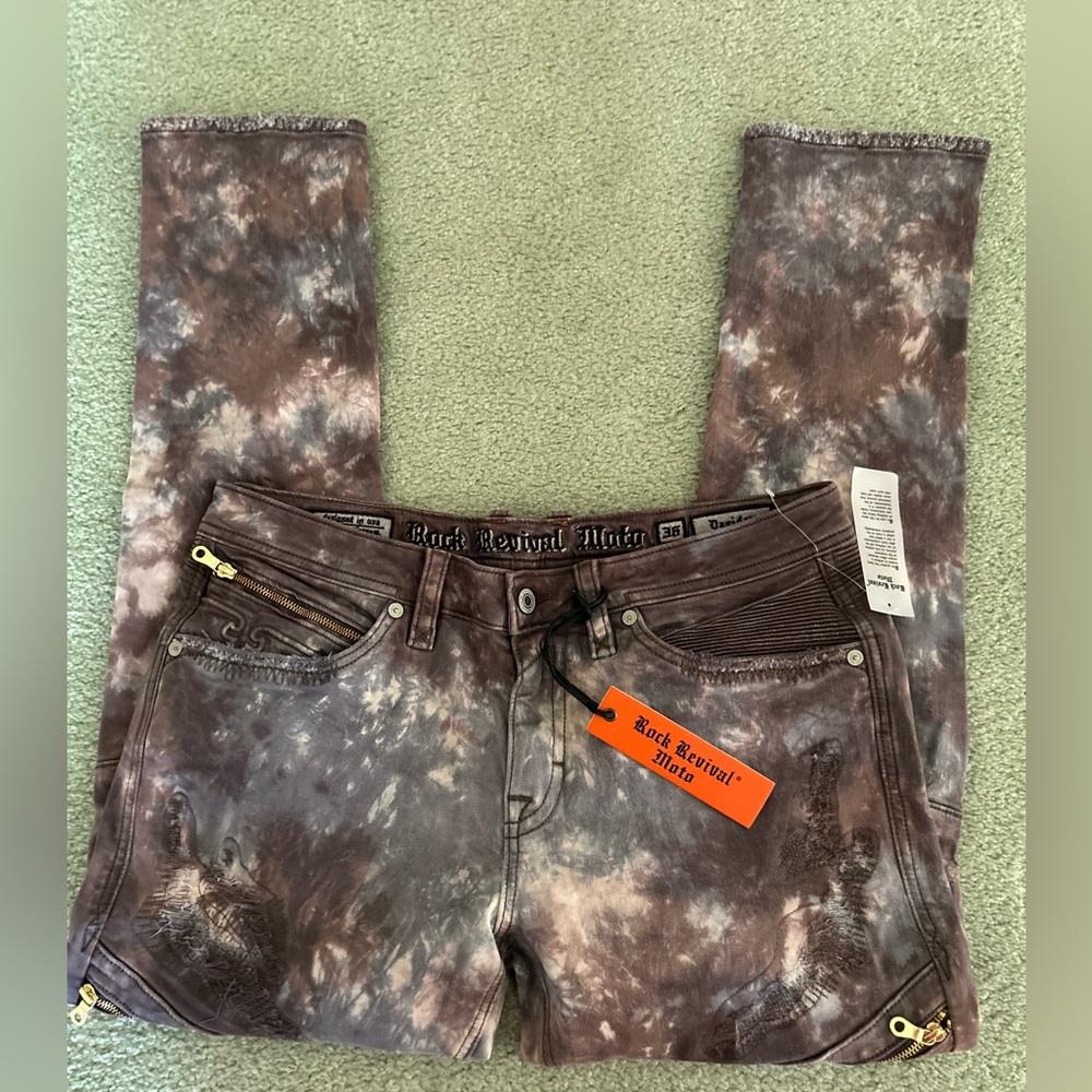 Rock Revival Moto Daviday Distressed Jeans size 36x32 - Picture 10 of 14